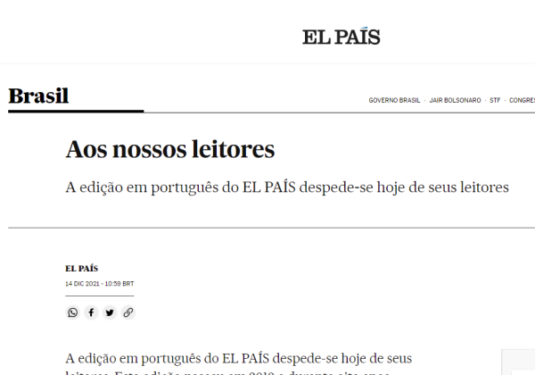 El País comunica fechamento de edição brasileira do jornal