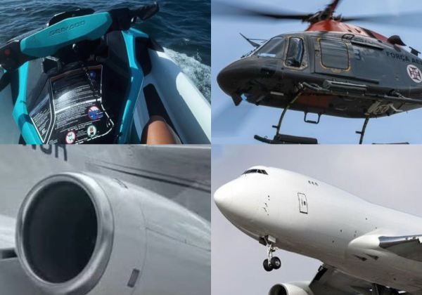 Helicóptero, jatinho, avião particular, jet-ski