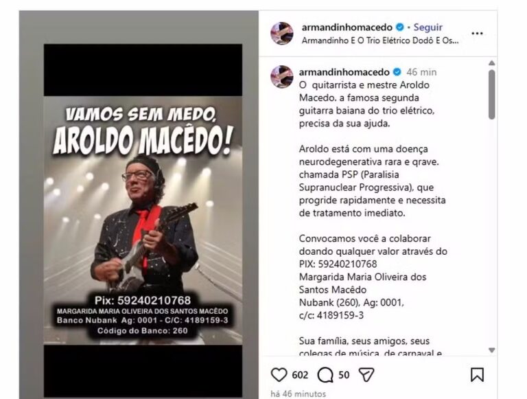 Armandinho Macêdo pede ajuda financeira para tratamento do irmão…