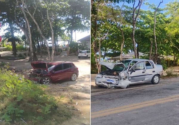 Colisão frontal durante suposto racha deixa feridos na orla de Porto Seguro