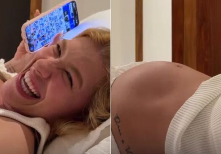 Lore Improta mostra bebê se mexendo na barriga e web reage: ‘Vai…