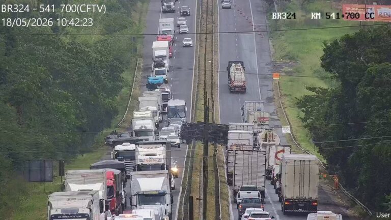 Caminhão tomba e provoca interdição parcial na BR-324
