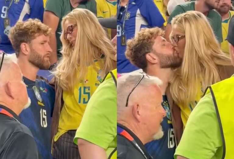 Karoline Lima e Léo Pereira assumem reconciliação com beijo na Copa
