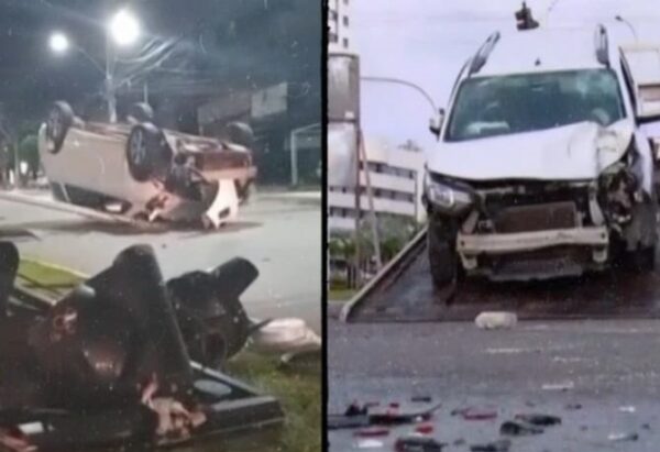 Motorista perde controle, bate em poste e capota carro no Imbuí