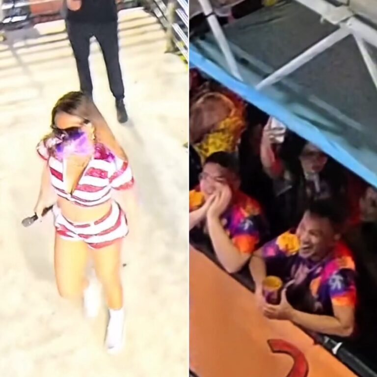 Alinne Rosa é atingida por copo durante desfile no Fortal