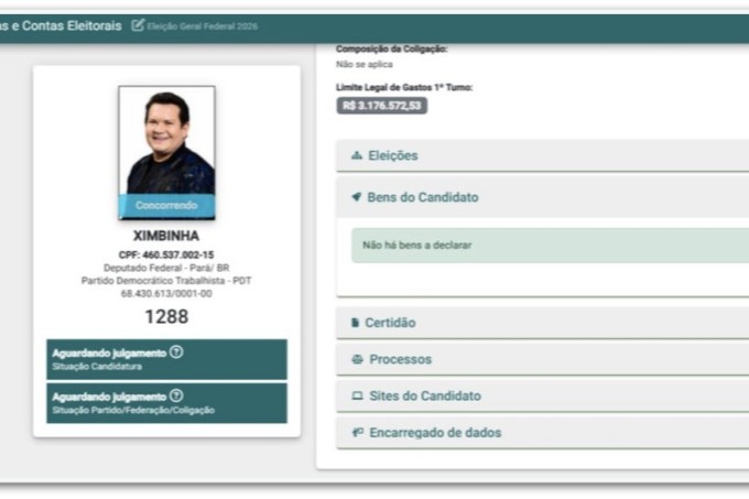 Candidato pelo PDT, Ximbinha não declara patrimônio ao TSE, veja