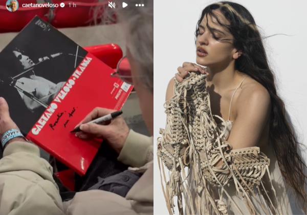 Caetano Veloso autografa ‘Transa’ para Rosalía após encontro no Rio