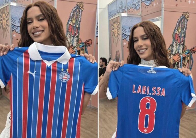 Bahia presenteia Anitta com camisa personalizada